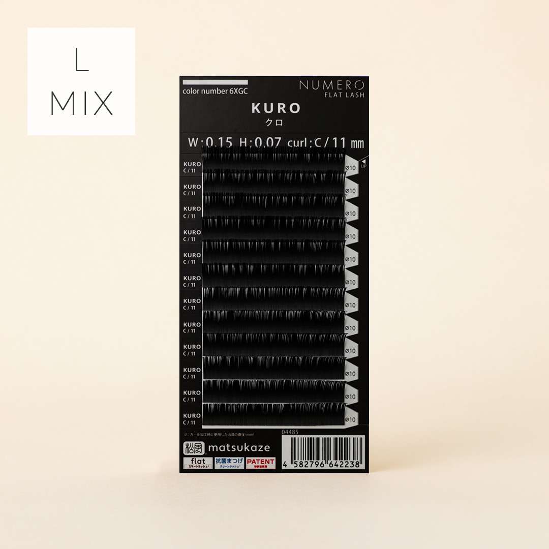 NUMEROフラットラッシュ/KURO 長さMIXシート Lカール 太さ0.15mm