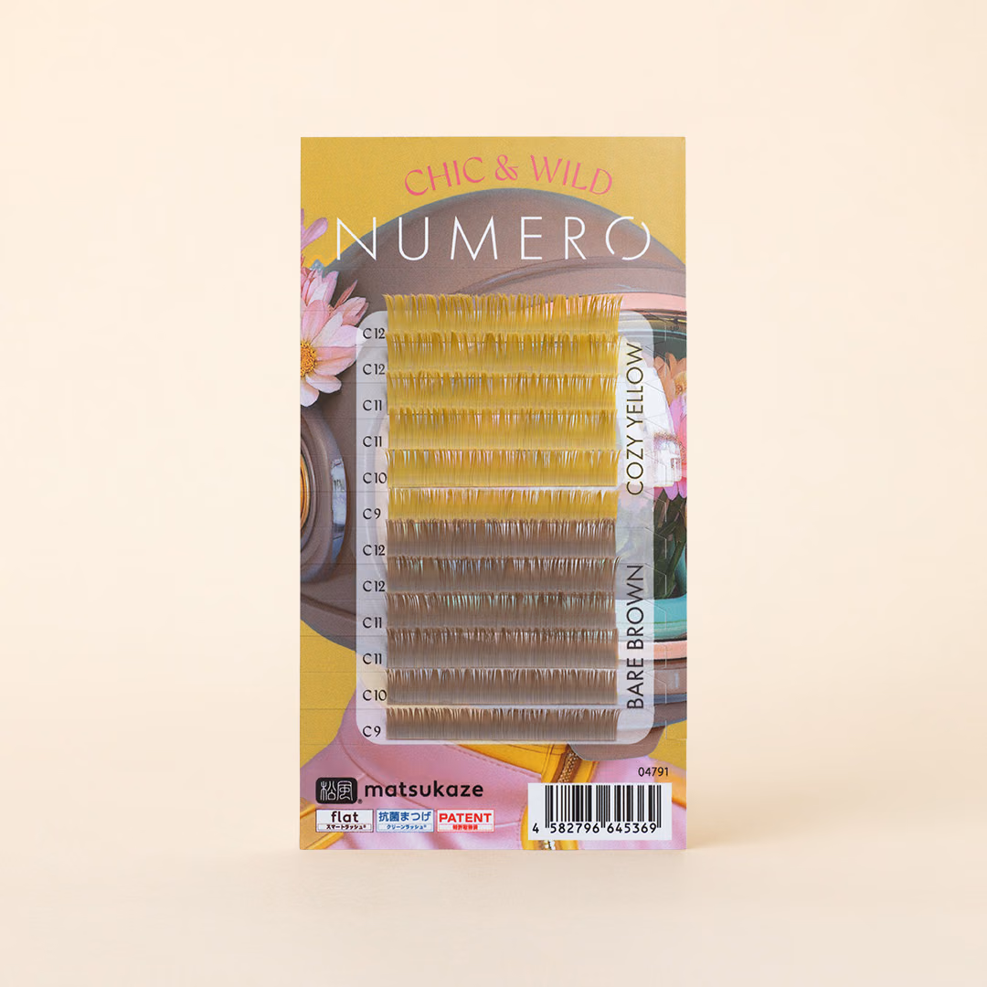 NUMEROフラットラッシュ/限定トライアルシート コージーイエロー&ベアブラウン 2色MIX Jカール